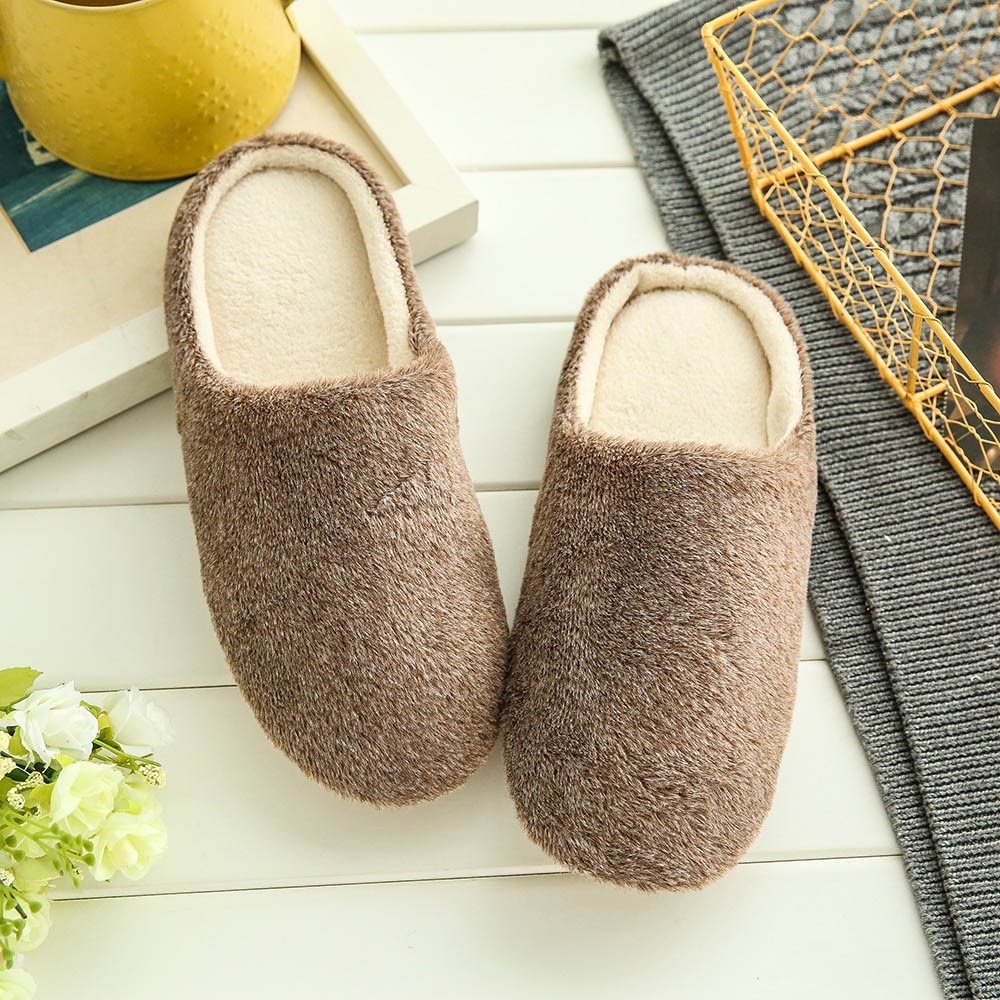 Men Indoor Shoes Warm Slippers Home Plush Soft Indoors Anti-slip Winter Floor Bedroom Shoes Solid Color Home Slippers
