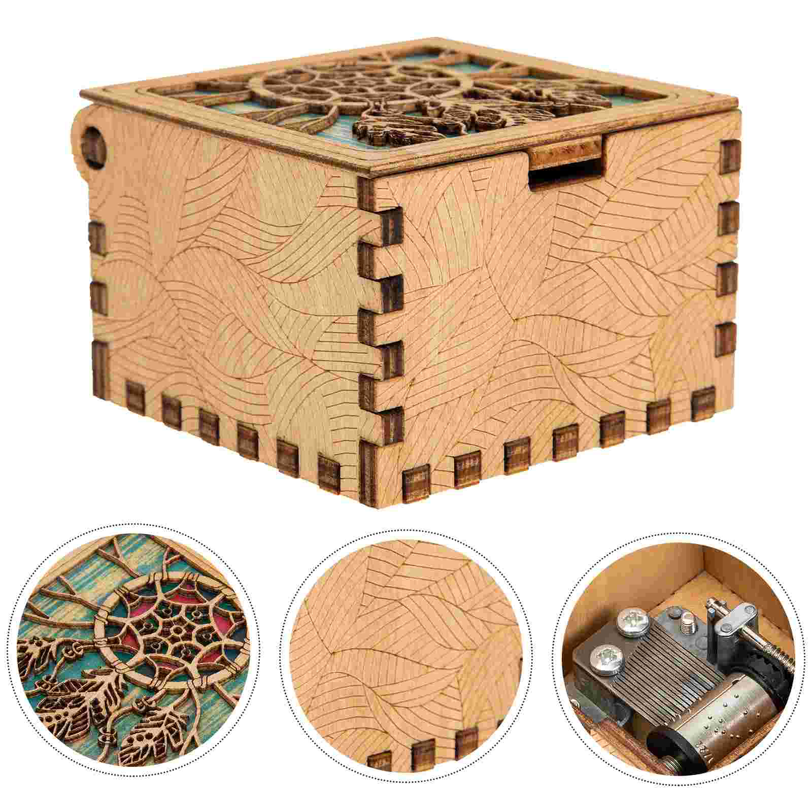 Retro Musical Box Wooden Mini Box Hand Crank Box Adornment: Light Green