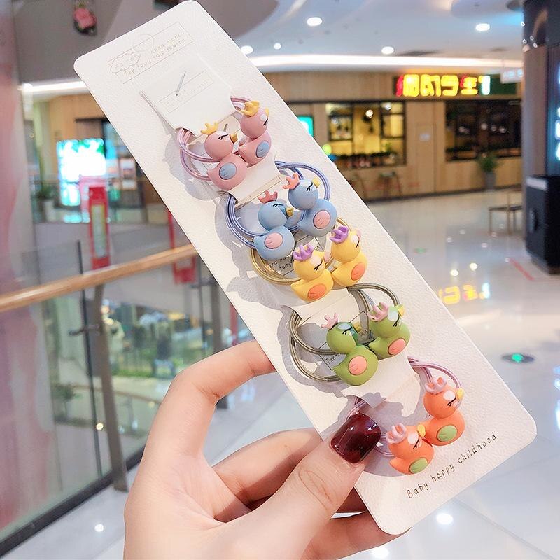 10 pièces/sac mignon dessin animé Fruit fleur élastique cheveux élastiques pour enfants enfants filles Scrunchie cravate cheveux anneau corde accessoires: Little yellow duck