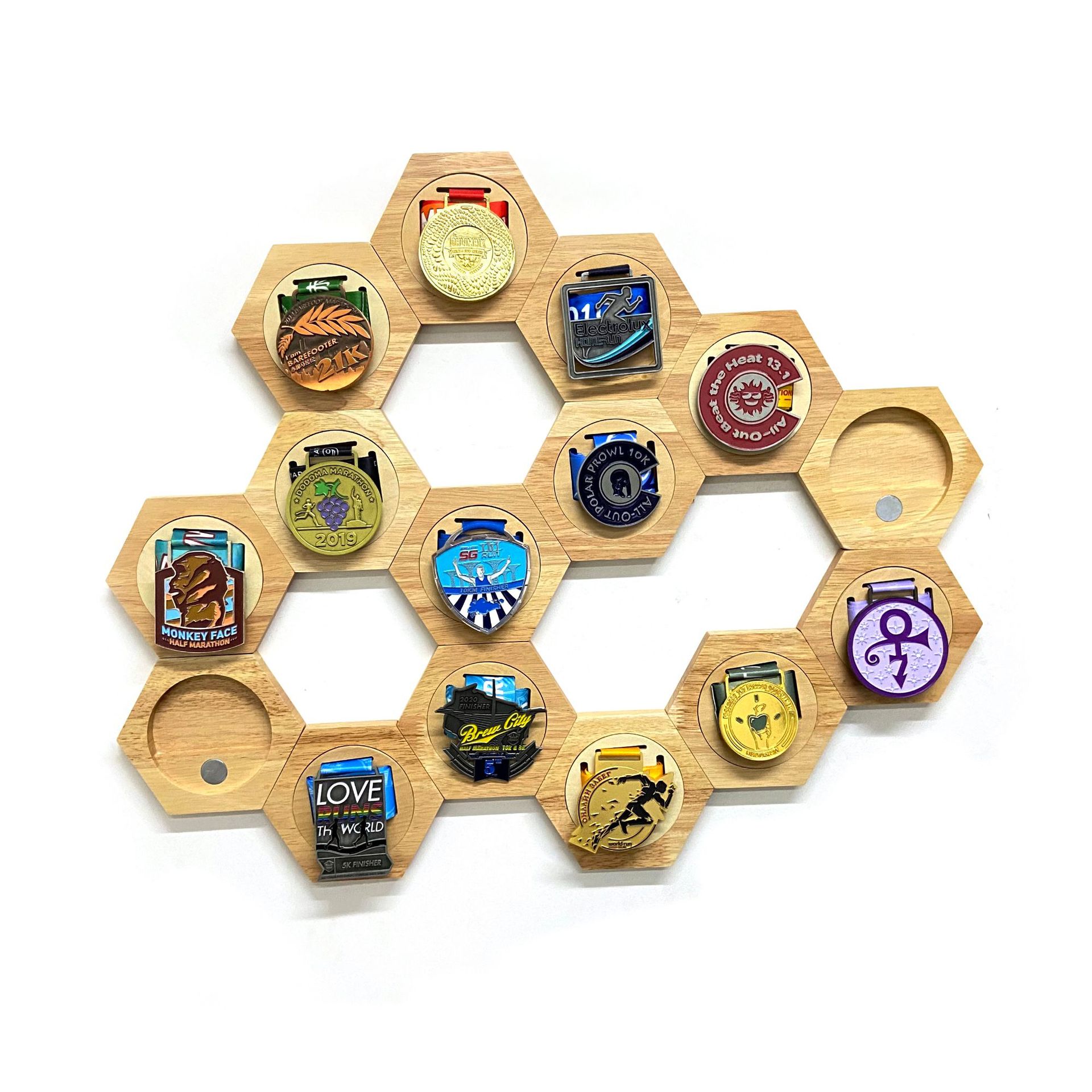 Houten Hexagon Honingraat Gecombineerd Medaille Display Rack Zeshoekige Plank Hout Medaille Hanger Minimalistische Decor