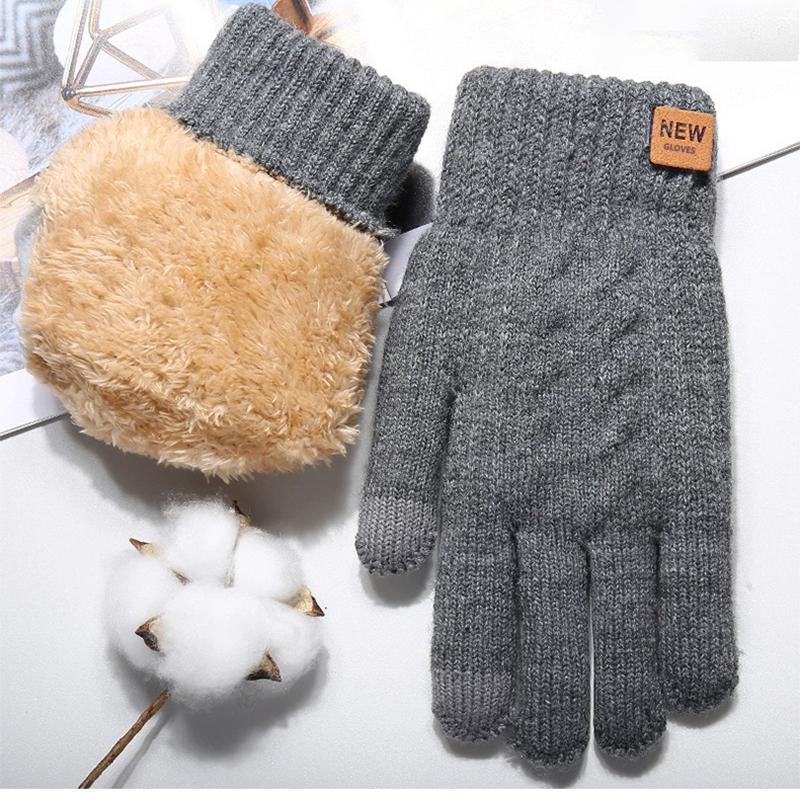 Moda inverno luvas de malha quente para mulheres homens engrossados e resistentes ao frio luvas de tela de toque forro de lã acessório de alta qualidade