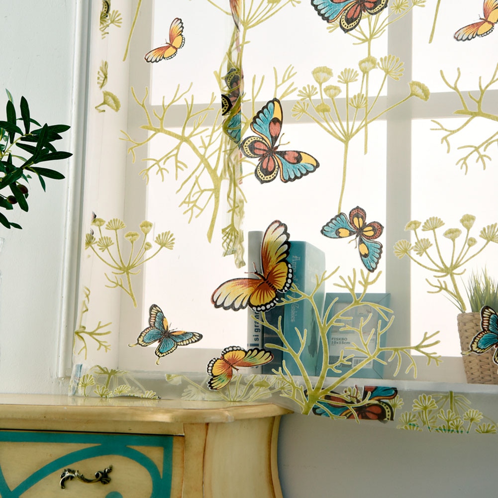 Rideau romain Semi-ombrage | Panneau de projection, Voile court papillon Floral, pour chambre cuisine bureau, Tulle fenêtre de salon
