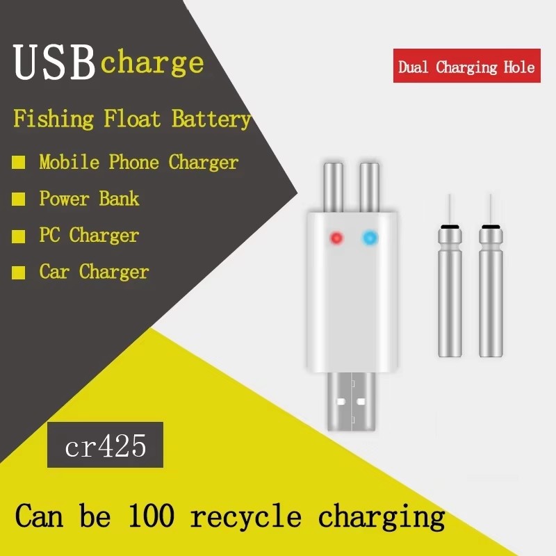Rechargeable CR425 CR322 Battery USB Charger For Fishing Float LED Light stick Electronic Float Night Fishing Accessories B681