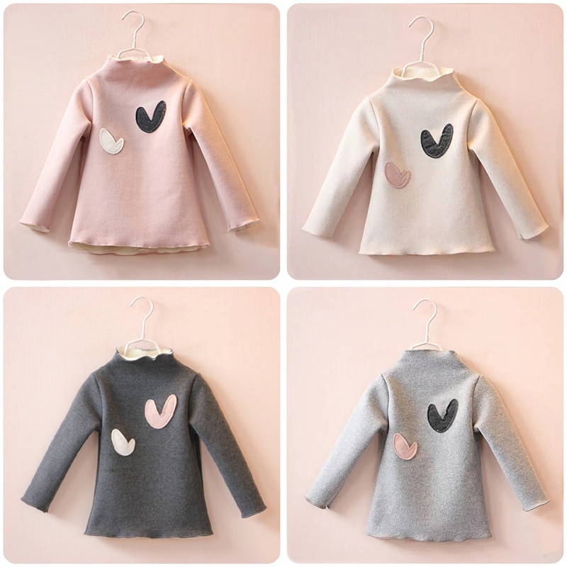 Winter Baby Meisjes Lange mouwen O-hals Liefde Hart T-shirt Dieptepunt Shirt Katoen kinderen Lange mouwen t-shirt