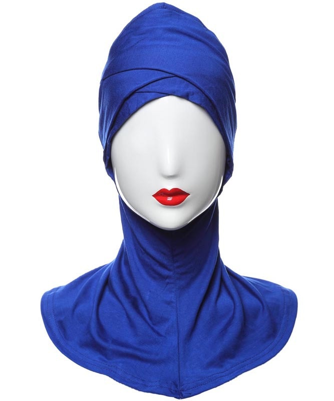 1 fuld cover indre kors hijab kasketter muslimsk turban hat kvinder islamisk undertørklæde hætte solid modal hals hoved under hijab cagoule: Blå