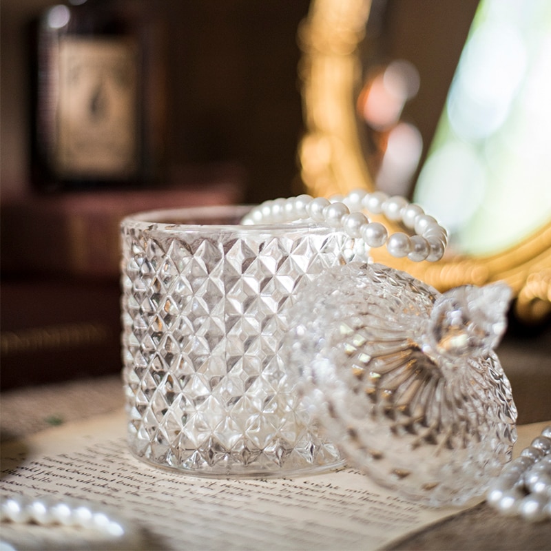 Romersk nordisk krystal glasburk kosmetisk puff opbevaringsboks vatpind skønhed æg smykker make-up arrangør slik kan lysestage