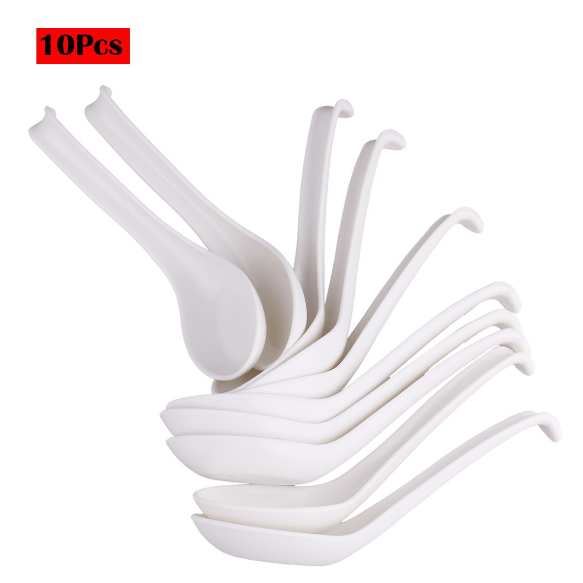 5/10Pcs Ramen Noodle Soep Lepels Met Lange Handvat En Haak Voor Restaurants Home Hotel Voedsel Winkel: 10Pcs White