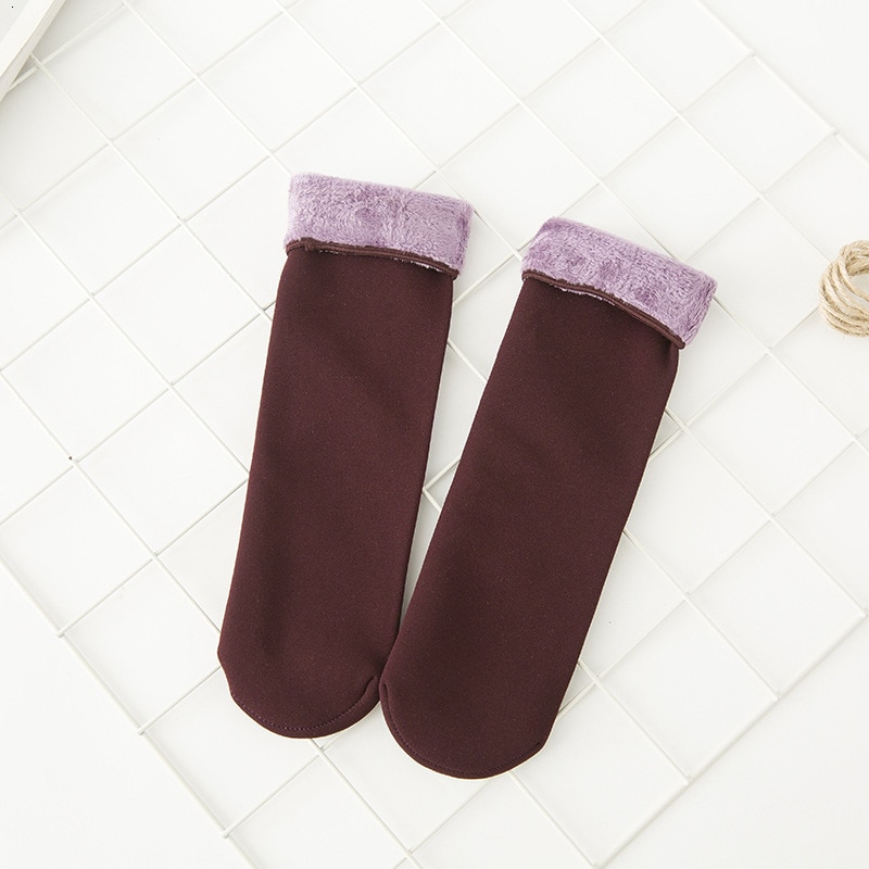 Calcetines gruesos térmicos de lana sólida para hombre y mujer, medias Unisex de terciopelo sin costuras, de Cachemira y nieve, para dormir en el suelo: Wine red