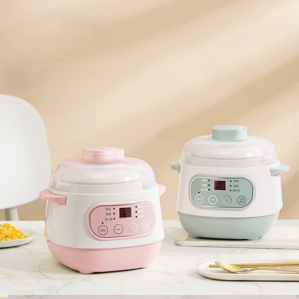 Olla de vapor de agua eléctrica inteligente para el hogar, temporizador de reserva de 200W, cerámica eléctrica de ahorro de energía, olla de cocción lenta, 1L