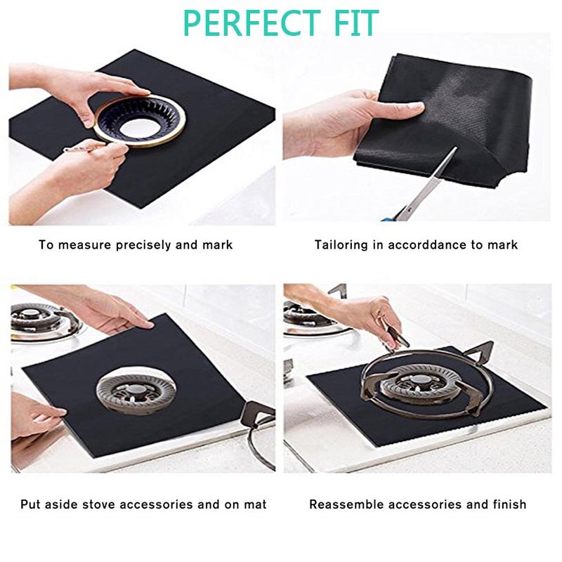 TEENRA 4Pc/set Gas Stove Cover Clean Mat Protector For Gas Stove Oil Protector Mat Reusable Oil Foil Kitchen Tools