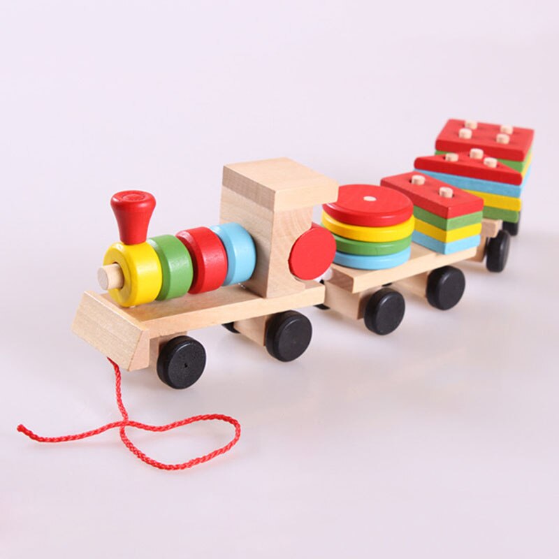 Baby Houten Speelgoed Trailer Stapelen Vorm Geometrie Trein Kleurrijke Congnitive Educatief Blokken Cadeaus Voor Kinderen BM88