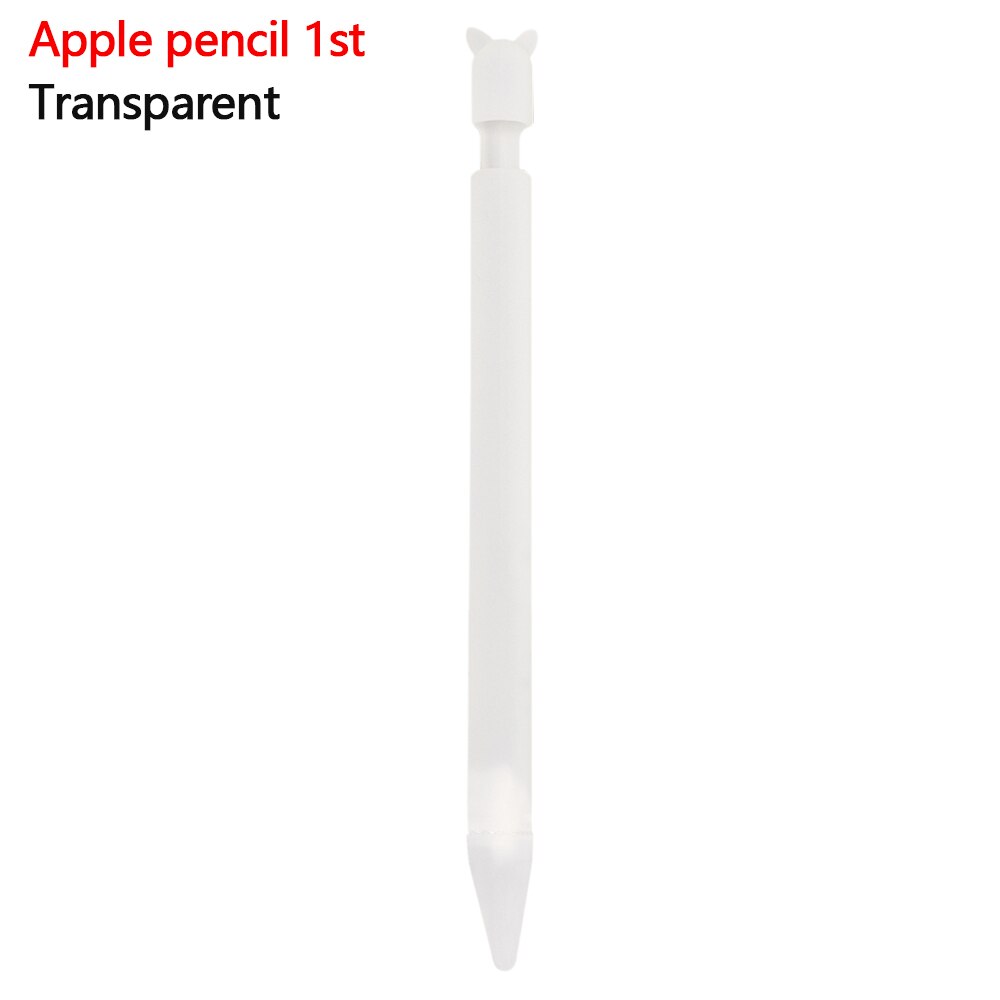 Cute Cat Ear Anti-scroll Silicone Protective Pouch Cap Holder Nib Cover Protective Case Skin For Apple Pencil 1 2 Tablets Pen Co: transparent 1st