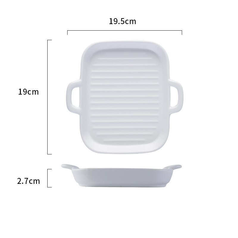 Nordic Ceramic Plate Rectangular Ceramic Plate with Handle Matte Satin Chassis Oven Baking Pan Western Roasted Wing Pan: white square