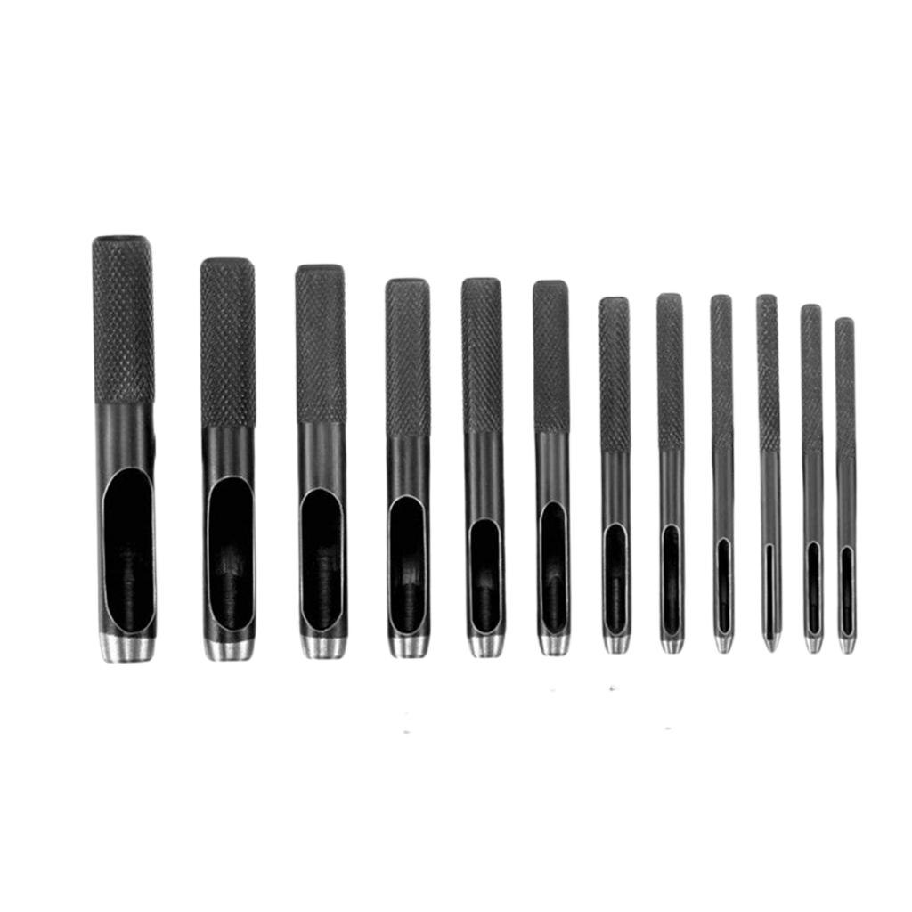 Steel Leather Hole Punch Round Hole Punch Cutter Leather Punch Tool for Gasket Belt: Black 12 pcs