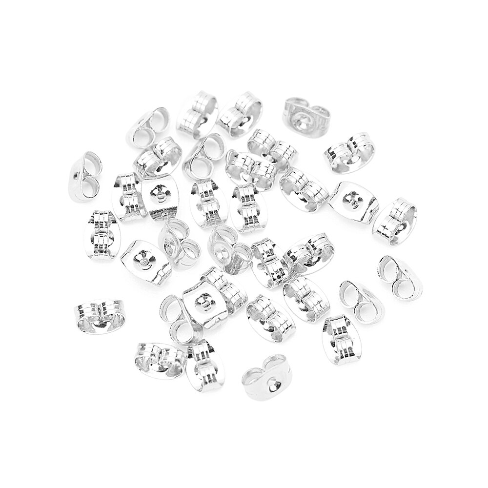 200 stücke Chirurgische Edelstahl Earnut Schmetterling Ohrring Rücken Silber Tonne 6,5mm Ohrring Muttern Stopper für DIY Schmuck Erkenntnisse: Silber- / 6x4.5mm