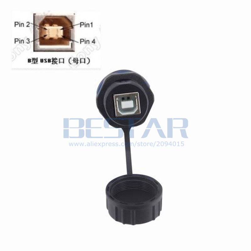 USB 2.0 Waterproof Socket Industrial Type B Female to Type A Female Print Scan Adapter Plug Connector with Dustproof Cap