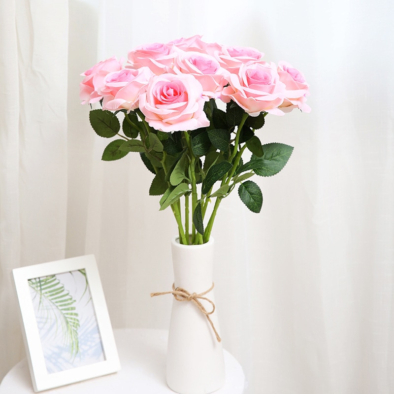 Artificial Red Rose Flowers Living Room Home Decoration Accessories Thanksgiving Wedding Diy Bouquet Silk Flowers Bouquet