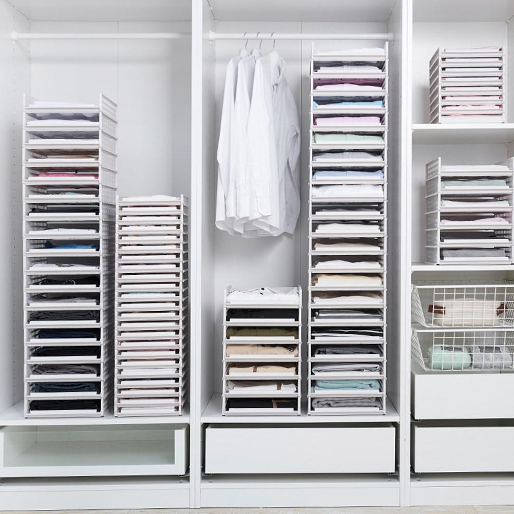 Plastic Layered Partitions Storage Rack Stackable Wardrobe Drawer Cabinet Sundries Organizer Clothes Closet Storage Box Shelves