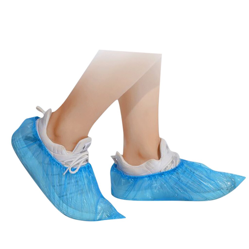 100PCS Disposable Plastic Thick Outdoor waterproof Carpet Cleaning Shoe Cover Non-slip Indoor Homes Overshoes: Blue 