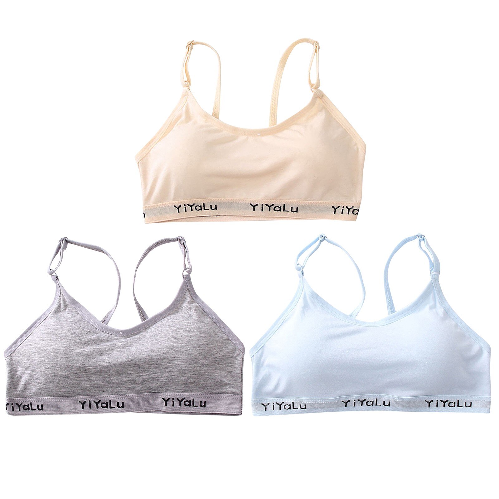 Small Breast Youth Cotton Training Bras Teenager Girls Letter Print Sport Yoga Underwear Teen Kids Girls Wireless Bra 3 Pack: B
