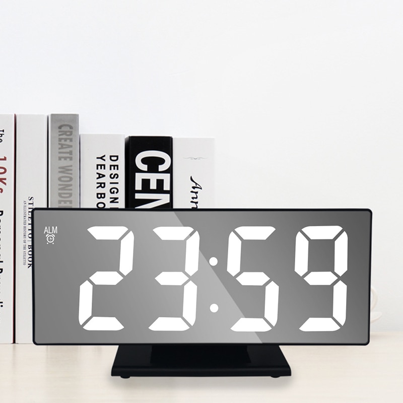 Alarm Clock LED Digital Clock Multifunction Mirror Snooze Display Time Night LCD Table Light Office USB Cable Digital Clock