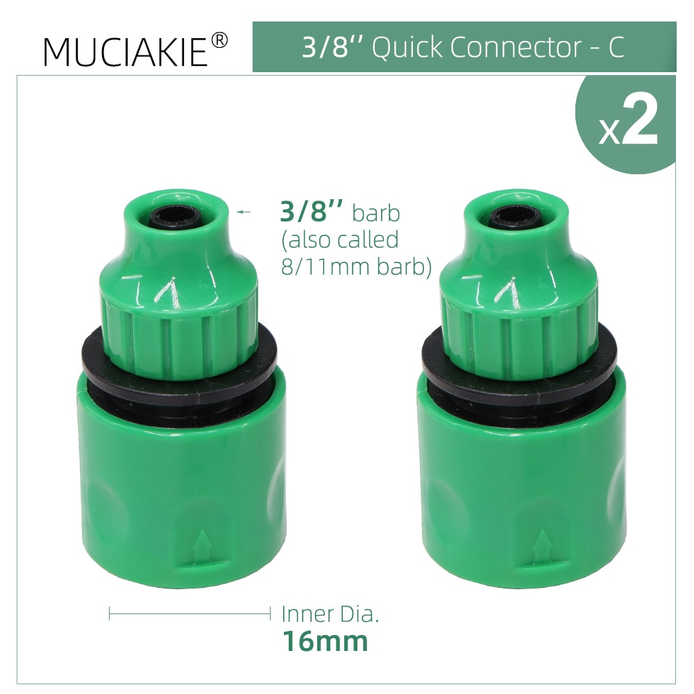 Conector rápido de grifo de manguera de jardín, adaptador de acoplamiento de 1/8, 1/4, 1/2 y 3/4 pulgadas, Unión de tubo de ajuste de riego para el hogar, 2 uds.