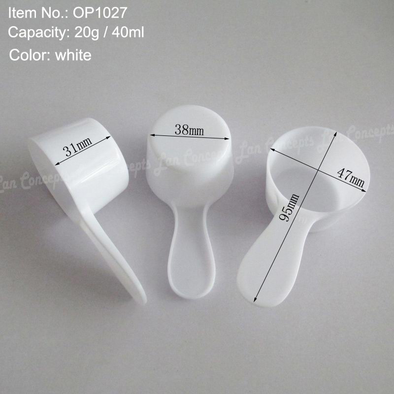 50 teile/los Messung Kunststoff Scoop PP Löffel 0,25g 0,5 ml 0,85g 1,7 ml 1,5g 3ml 5g 9ml 20g 40ml 25g 50ml für Möglichkeit-freies: 20g 40ml OP1027
