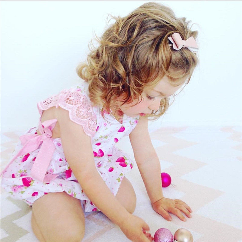 Söta barn bebis flickor klänningar off shoulder o-hals prickiga blommiga outfits kläder soldräkt kläder