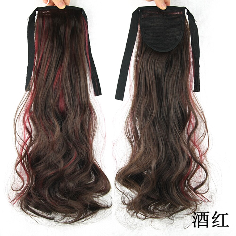 Soowee-coleta de pelo de fibra de alta temperatura, 8 colores, coleta de pelo sintético, Coleta, extensión de cabello con Clip en Rosa y Rojo: Color natural