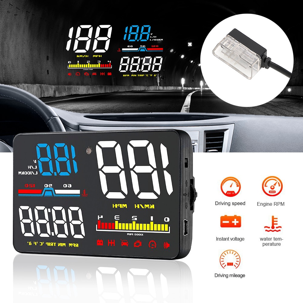 HUD Display D5000 Car Head Up Display Windshield Screen Projector OBD2 Diagnostic Tool Digital Security Alarm Speedometer