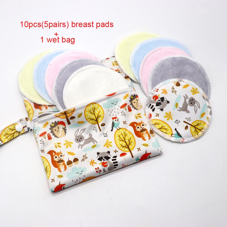 10Pcs Zoogcompressen Waterdicht Borstvoeding Zwangere Vrouwen Make Pad Bamboe Verpleging Pad Voor Mum Wasbare Met Natte Zak Herbruikbare: BP2-3