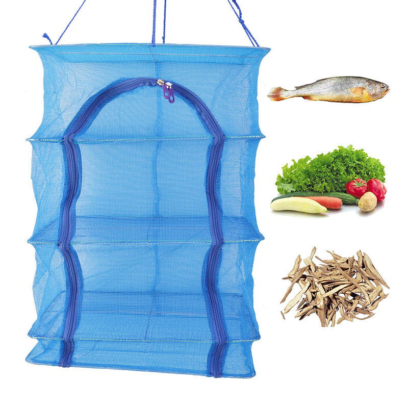 4 Layers Fish Mesh Hanging Net Durable Folding Fish Vegetable Dishes Dryer Net Drying Rack