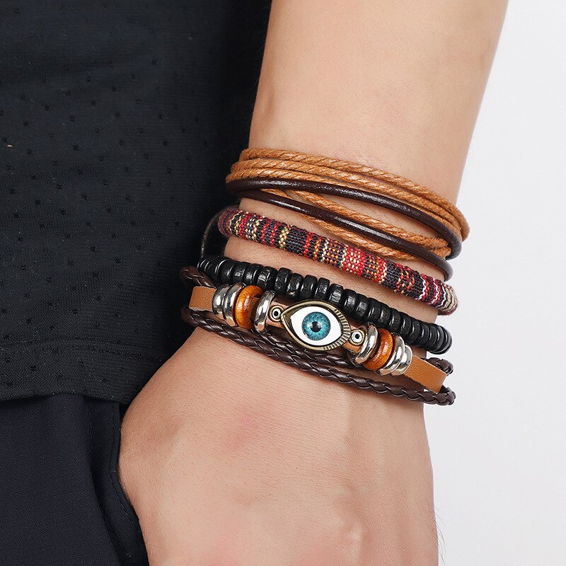 Jahrgang Punk mehrschichtig-wickeln Leder Armbänder Männer Schmuck Punk Auge Reize Armbinde für Frauen Armreif