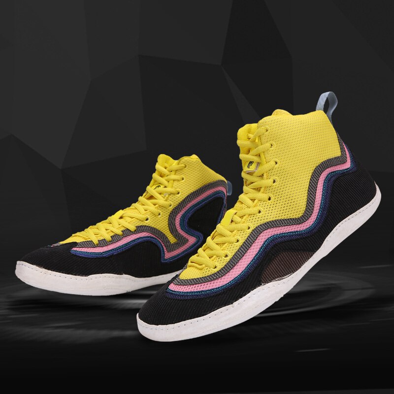 Wrestling Shoes for Men Training Shoes Rubber Sole Sneakers Boxing Shoes Yellow Wrestling Fighting Sneakers