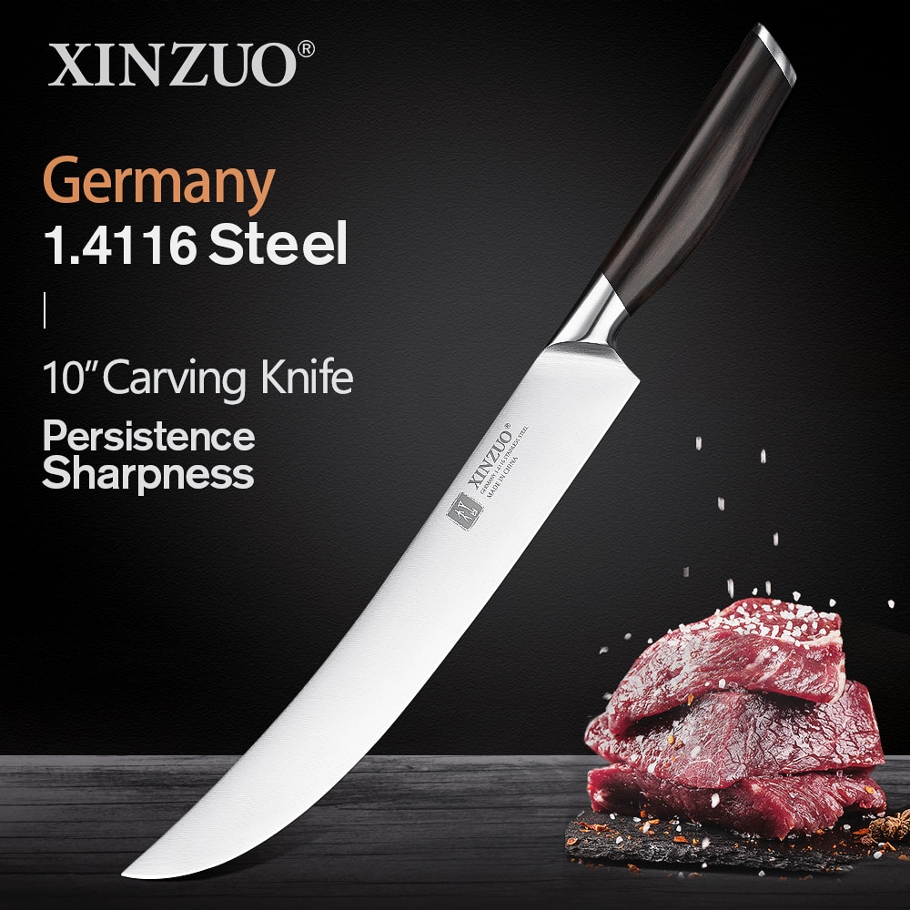 Xinzuo 10''inch Vleesmes & Carving Vork Duitse 1.4116 Staal Keuken Mes Staal 56-58 Hrc Blade Natuur Ebbenhout houten Handvat