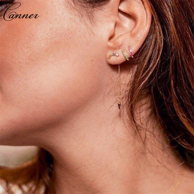 CANNER Long Tassel Earrings for Women Gold Color Chain Earings Zircon Lightning Earrings 925 Sterling Silver Jewelry Q40