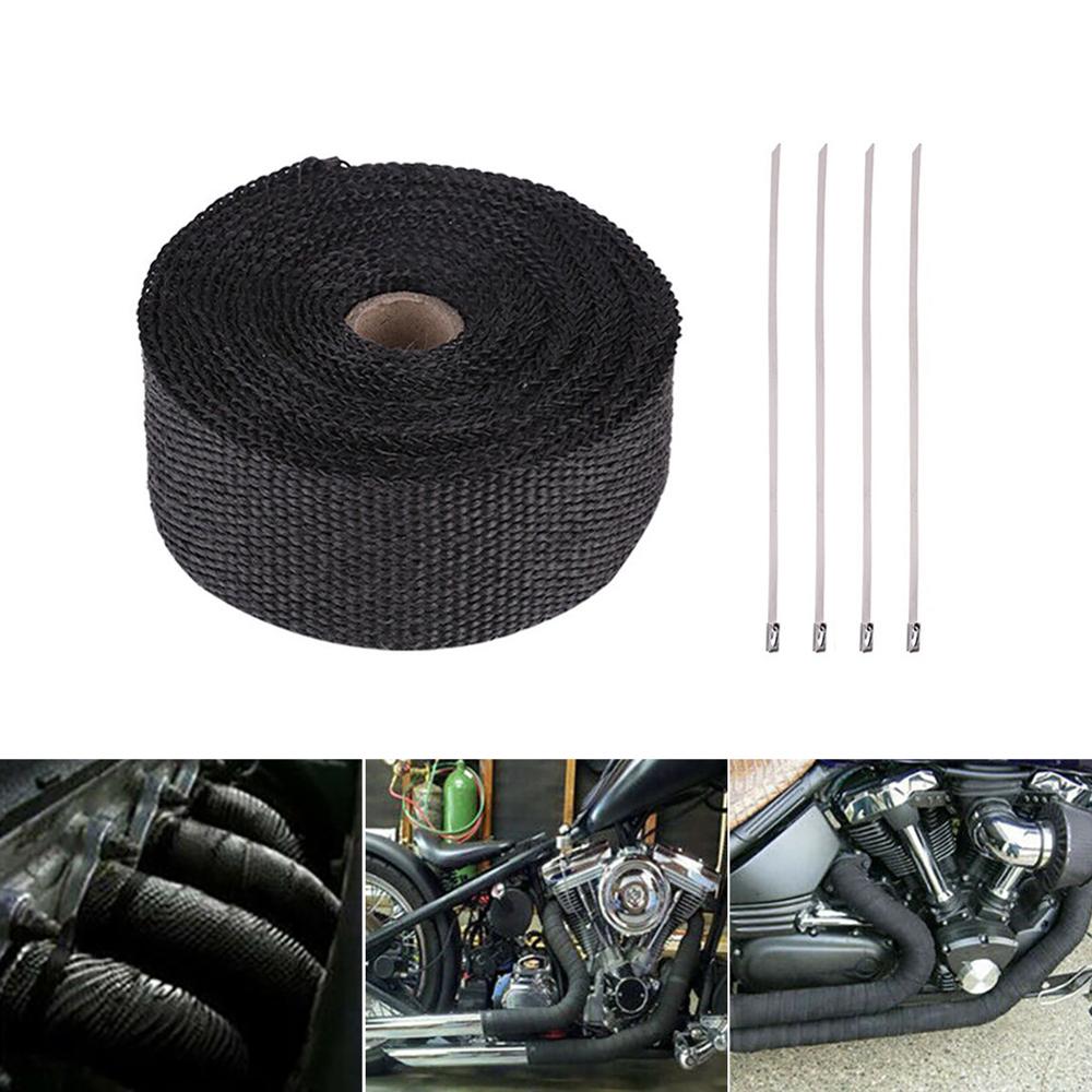 5M Roll Fiberglass Heat Shield Motorcycle Exhaust Header Pipe Heat Wrap Tape Thermal Protection+ 4 Ties Kit Exhaust Pipe Insulat