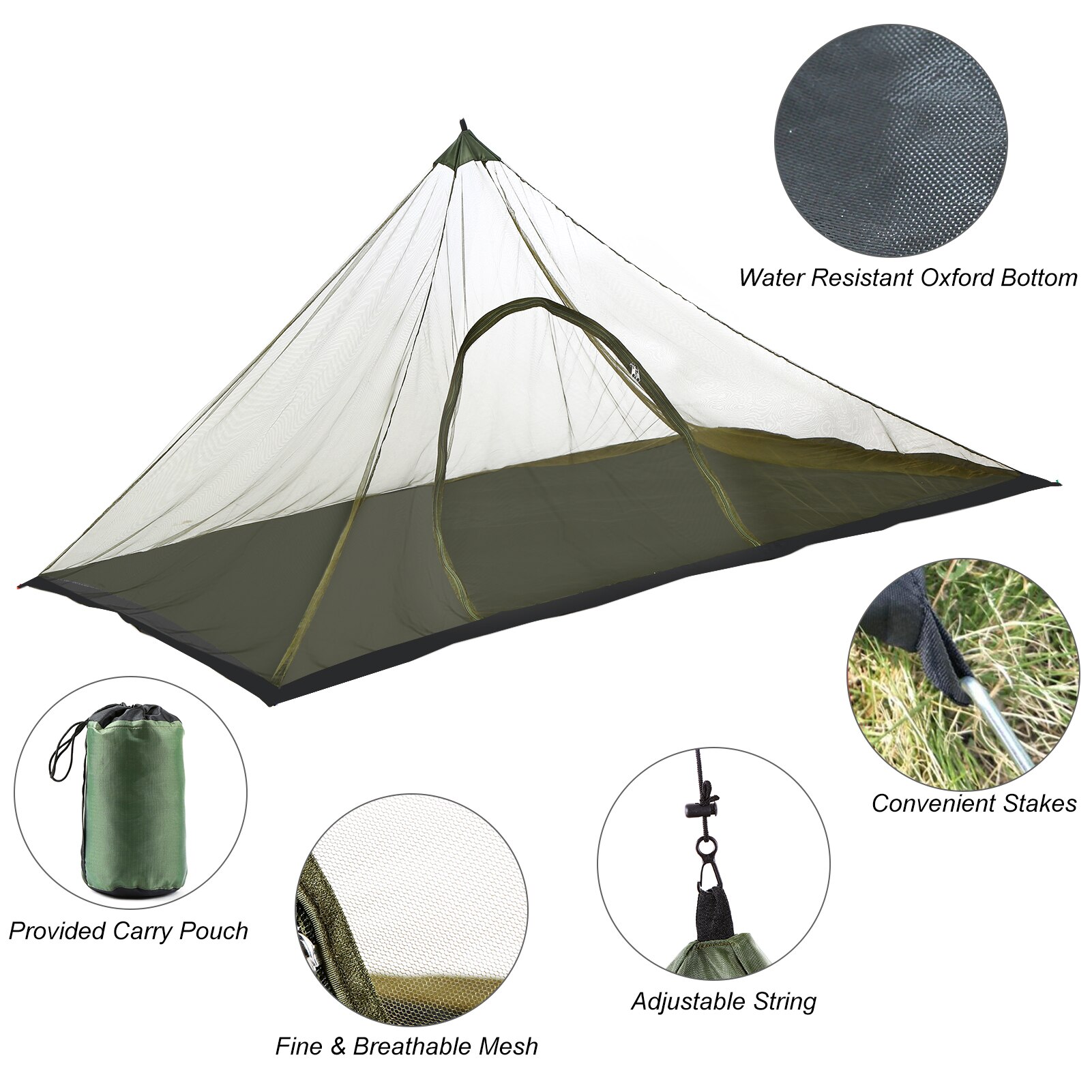 Outdoor Camping Tent Waterproof Mosquito Net Mesh Tent with Carry Bag for Picnic Backpacking Hiking Fishing Camping Equipment