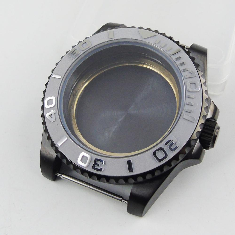 Pasform  nh35/nh36 bevægelse pvd belagt 40mm sort urkasse med safirglas roterende ramme: D