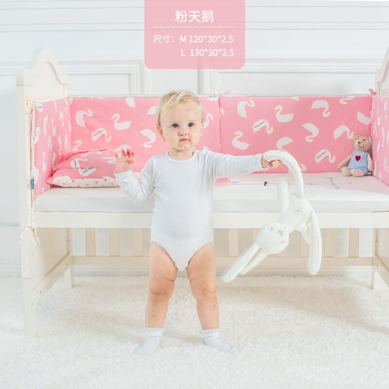 Baby Crib Beschermen Crib Bumpers Baby Bed Bumper Katoen Pasgeboren Afneembare Kinderbedje Protector Hek 120*30*2.5cm Kinderkamer Decor: Pink swan