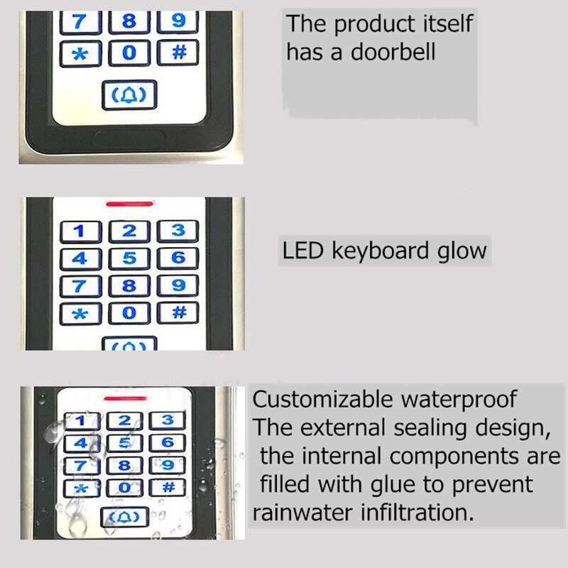 Weatherproof Standalone Access Control Machine RFID Reader Safety Keyboard Password Protection Door Lock Open Metal Doorbell