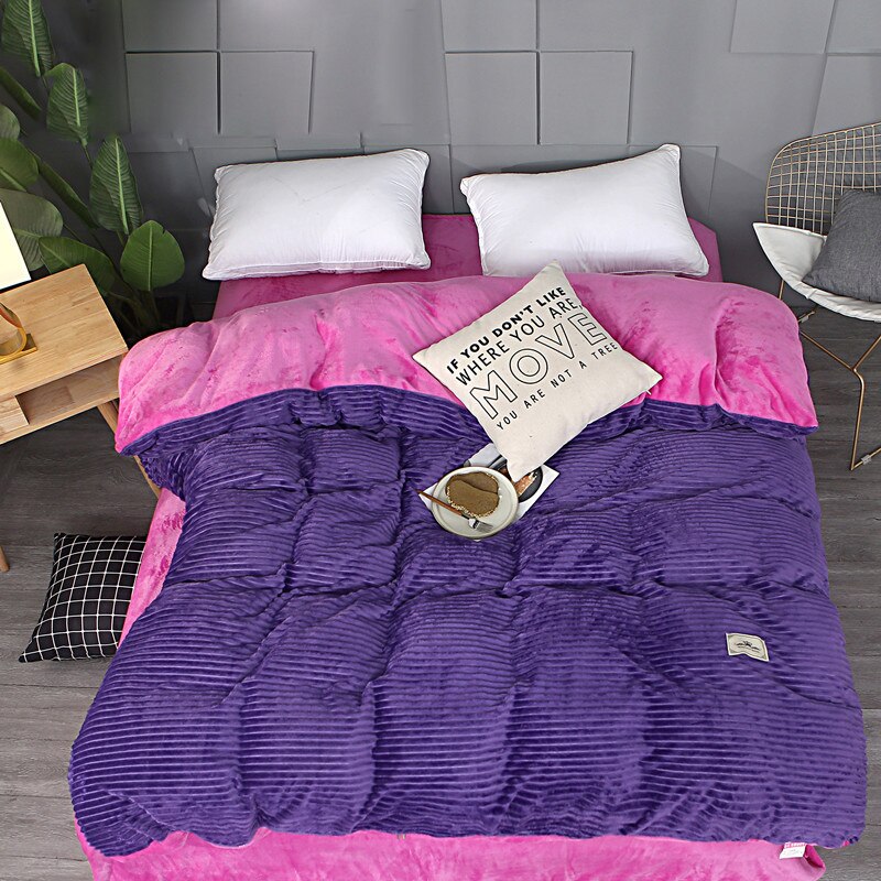 1 pc Flannel Quilt Cover Winter Magic Fleece Duvet Covers Warm Comforter Case Bedding Bag Blue Gray AB Sided Bed Cover Blanket