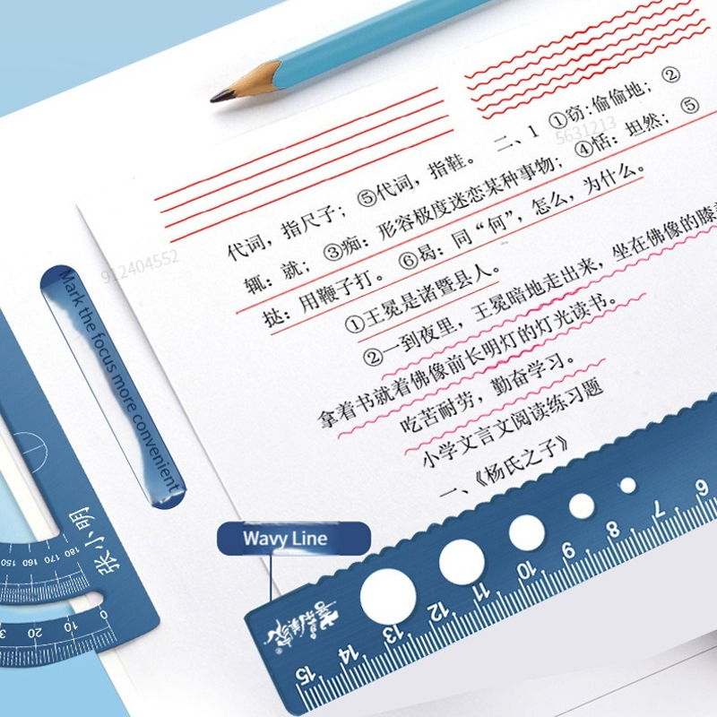 4 In 1 Aluminum Alloy Ruler Stationery Set Aluminum Alloy Multifunctional Combination Ruler Triangle Protractor for Drawing