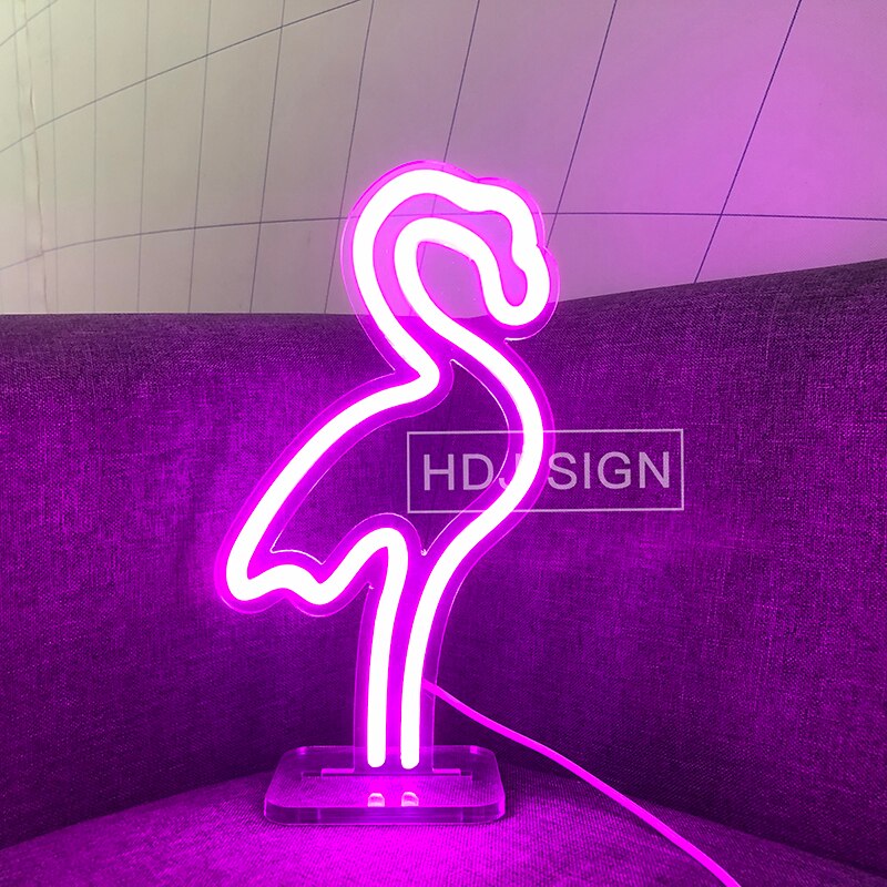 Lampe Led USB en forme de flamant rose au néon, luminaire décoratif d&#39;intérieur, idéal pour la chambre d&#39;une fille, un Bar, un café, un bureau ou une fête: purple