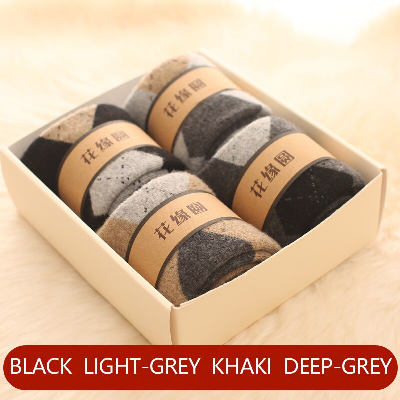 Mérinos-chaussettes chaudes et longues pour hommes, 4 paires, en laine épaisse, serviette à boucle en cachemire en peluche, robe douce en coton: green