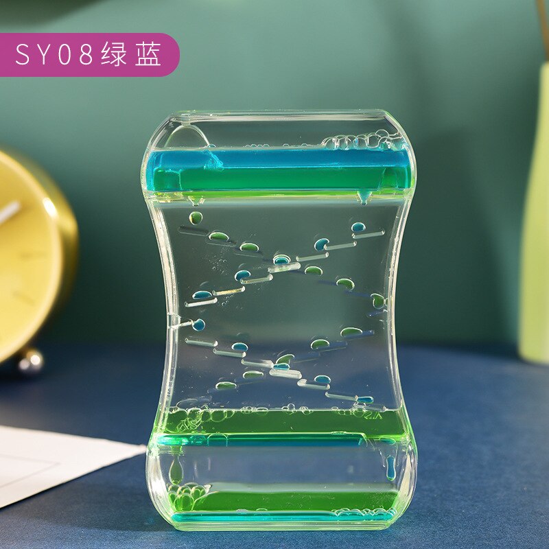 Tobogán de aceite con goteo para niños, reloj de arena con burbujas de movimiento, juguetes para aliviar el estrés, decoración del hogar, Accesorios de escritorio,: Green Blue