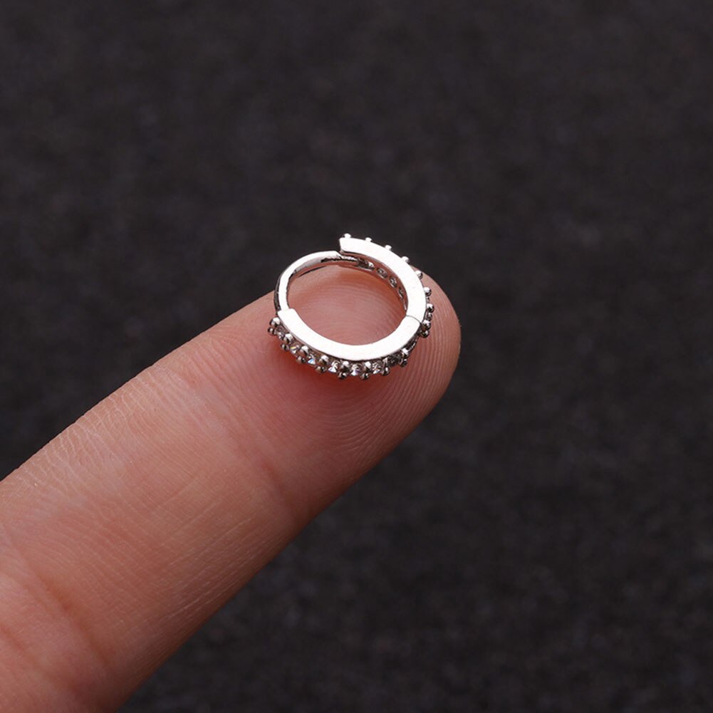1Pc Rvs Septum Clicker Hoepel Ring Neus Labret Oor Tragus Kraakbeen Daith Helix Earring Stud Body Piercing Sieraden: silver 8mm