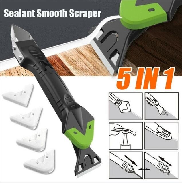 Silicone Remover 5 In 1 Scraper Kit Silicone Scraper Hand Tools Sealant Scraper Silicone Tool Sealant Spatula Caulking Tool: WHITE