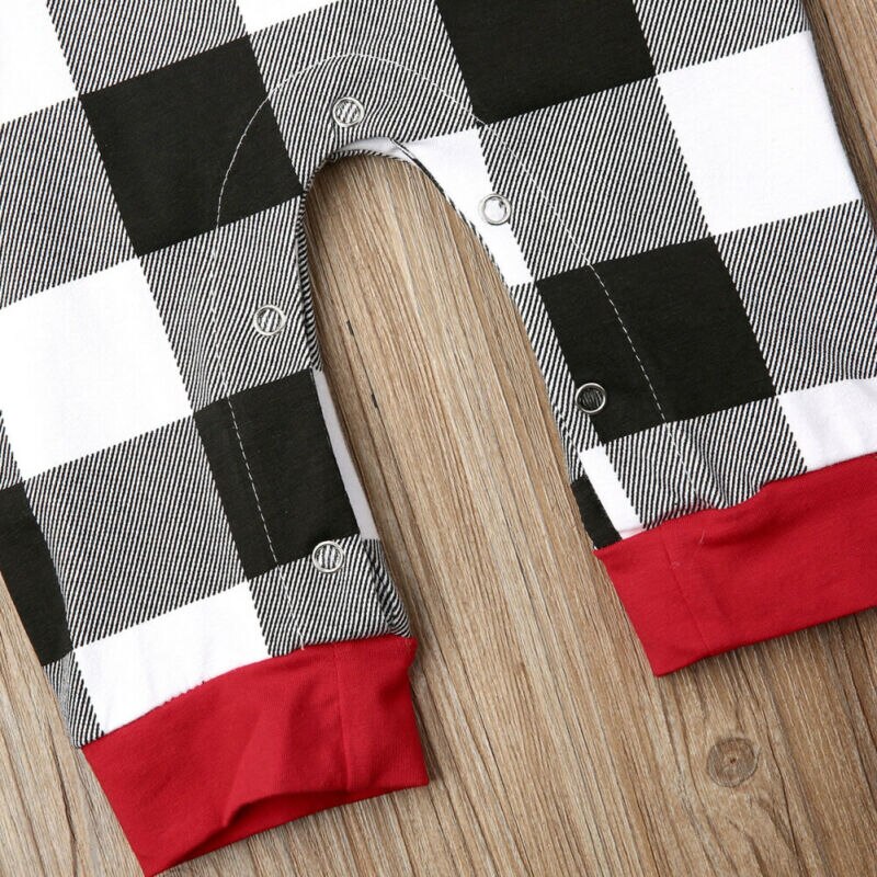 2019 Primavera Outono Vestuário Infantil Do Bebê Da Menina do Menino Roupas de Bebê Xadrez Romper Manga Comprida Macacão Chapéu de Papai Noel 2Pcs outfit Set
