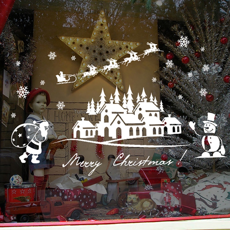 Christmas Windows Stickers Santa Claus Removable Vinyl Christmas tree DIY Wall Window Door Mural Decal Sticker for Showcase